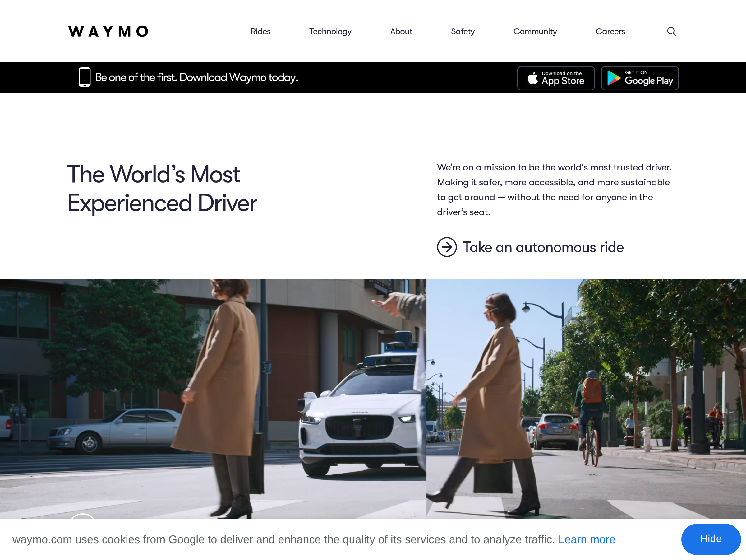 Screenshot of Waymo website