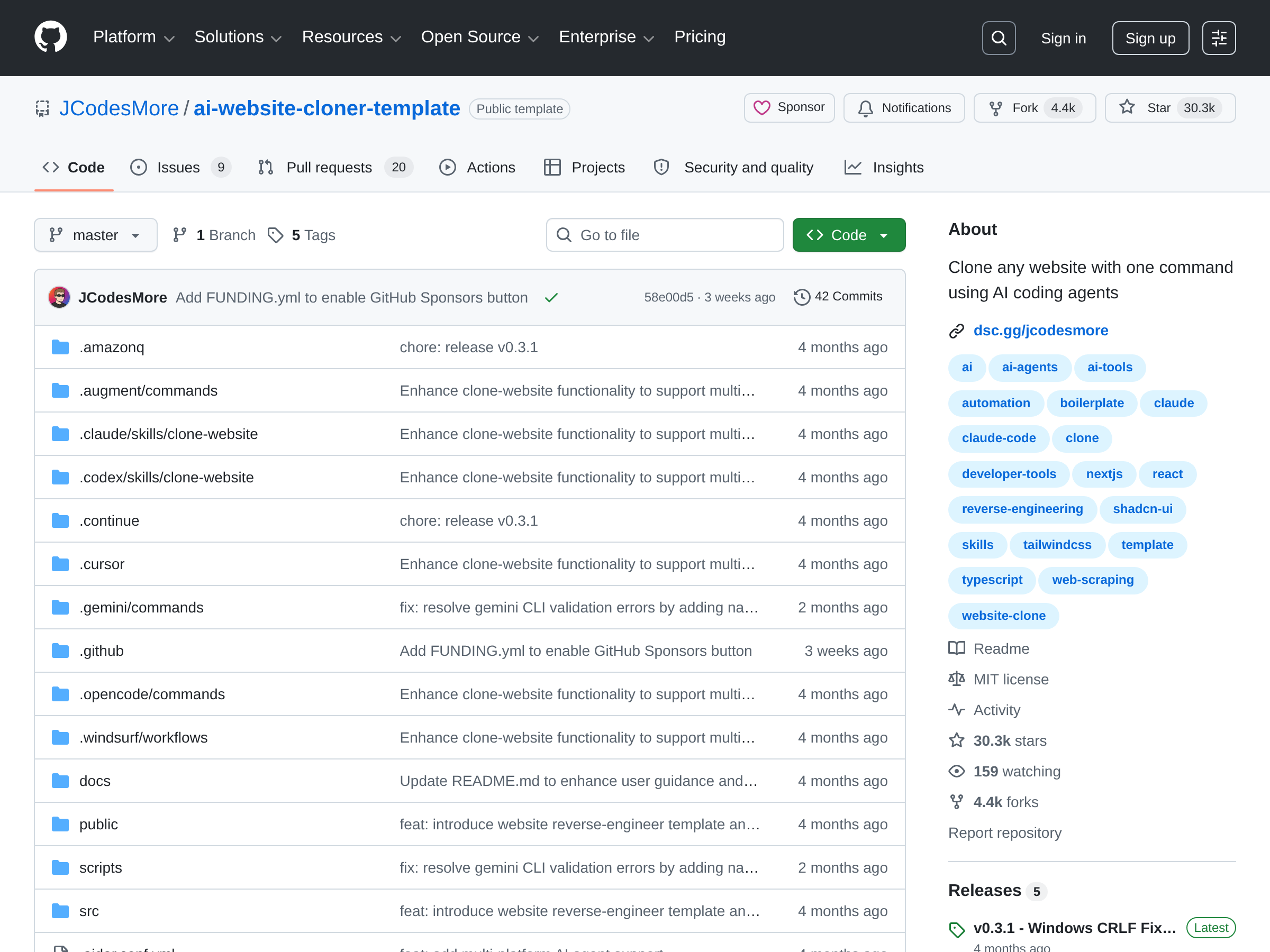 Screenshot of AI Website Cloner Template website