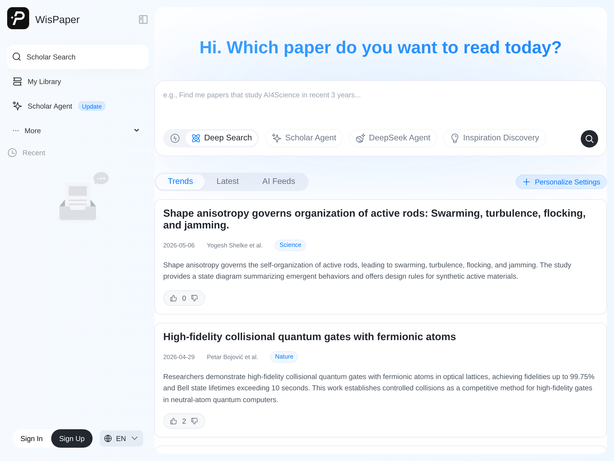 Screenshot of WisPaper website