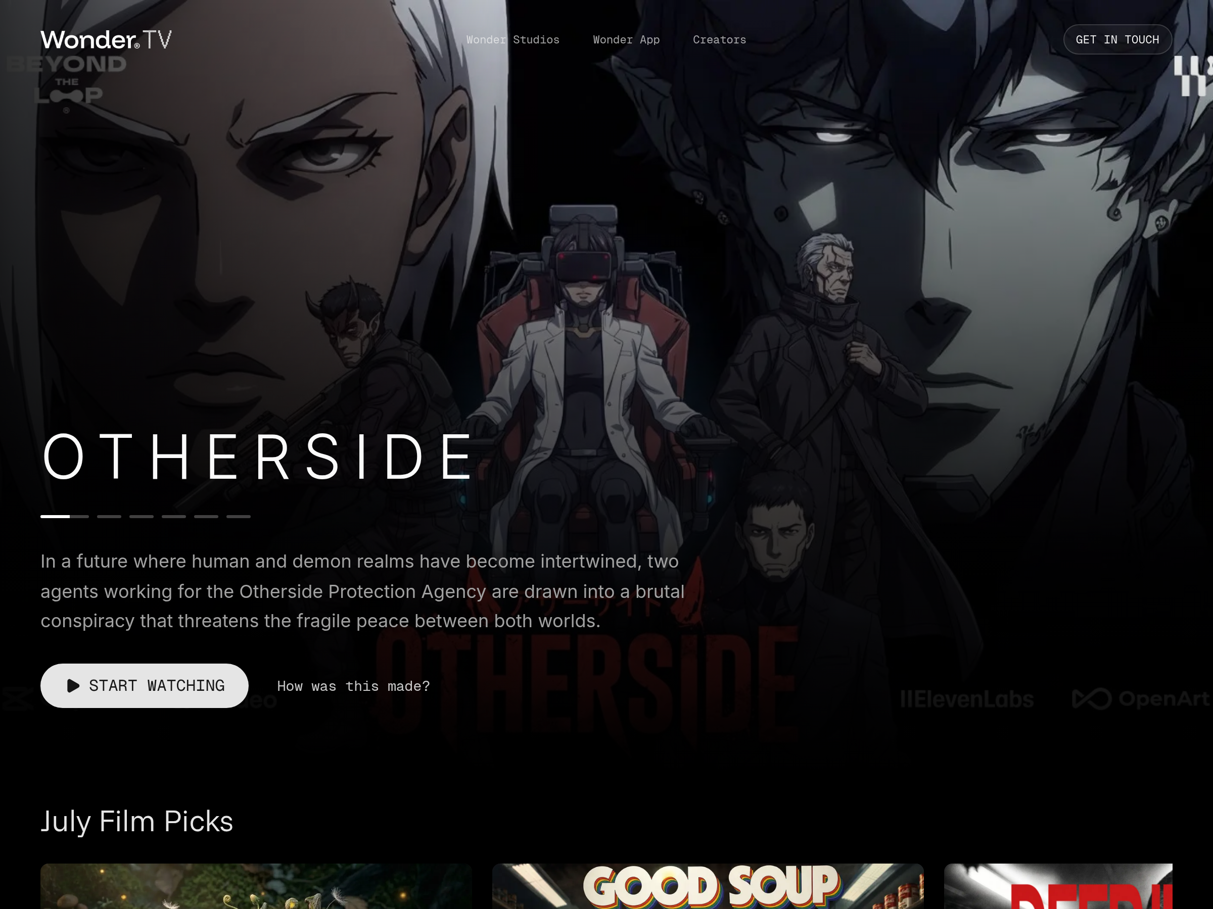 Screenshot of Wonder TV website