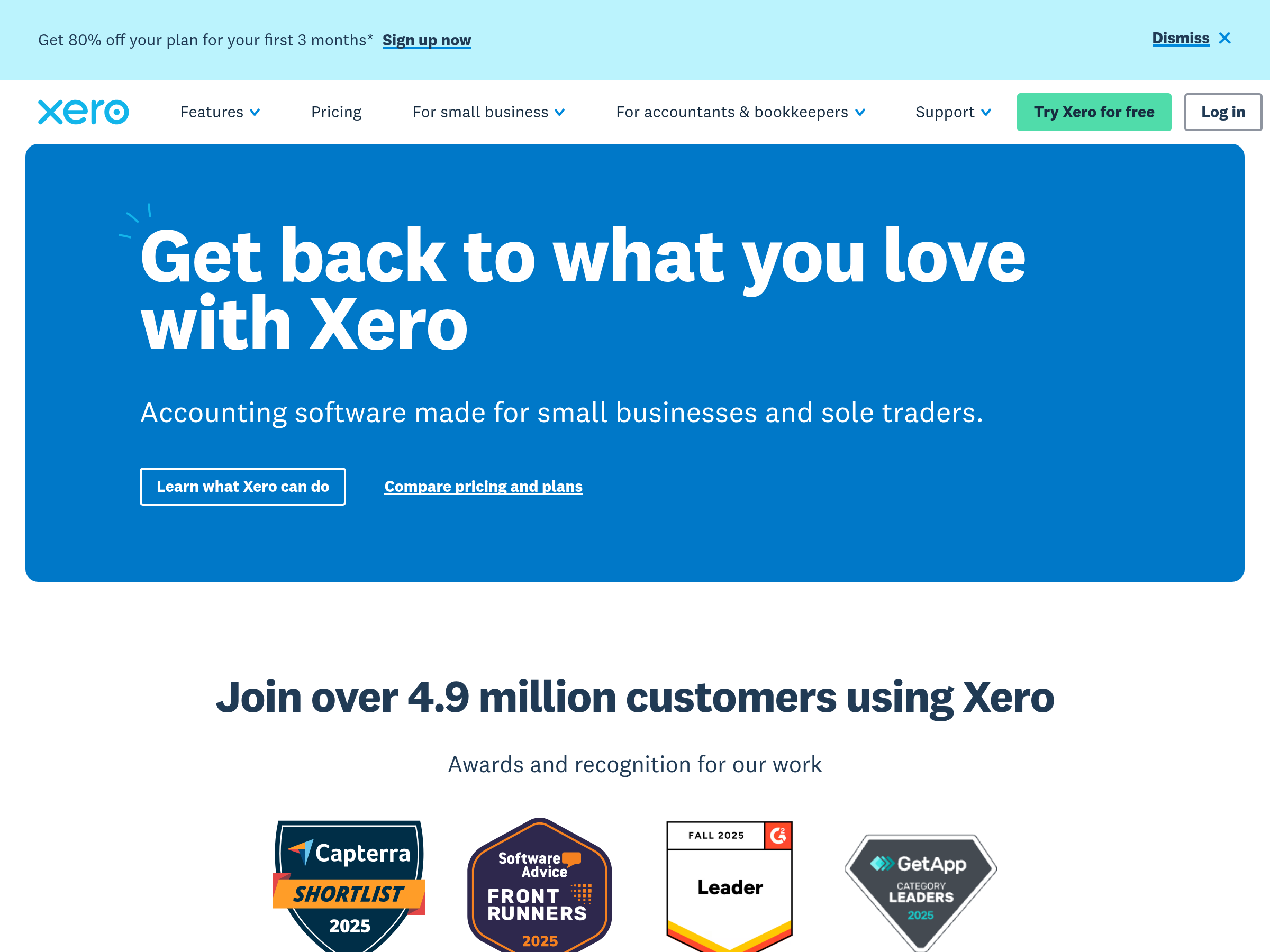 Screenshot of Xero website