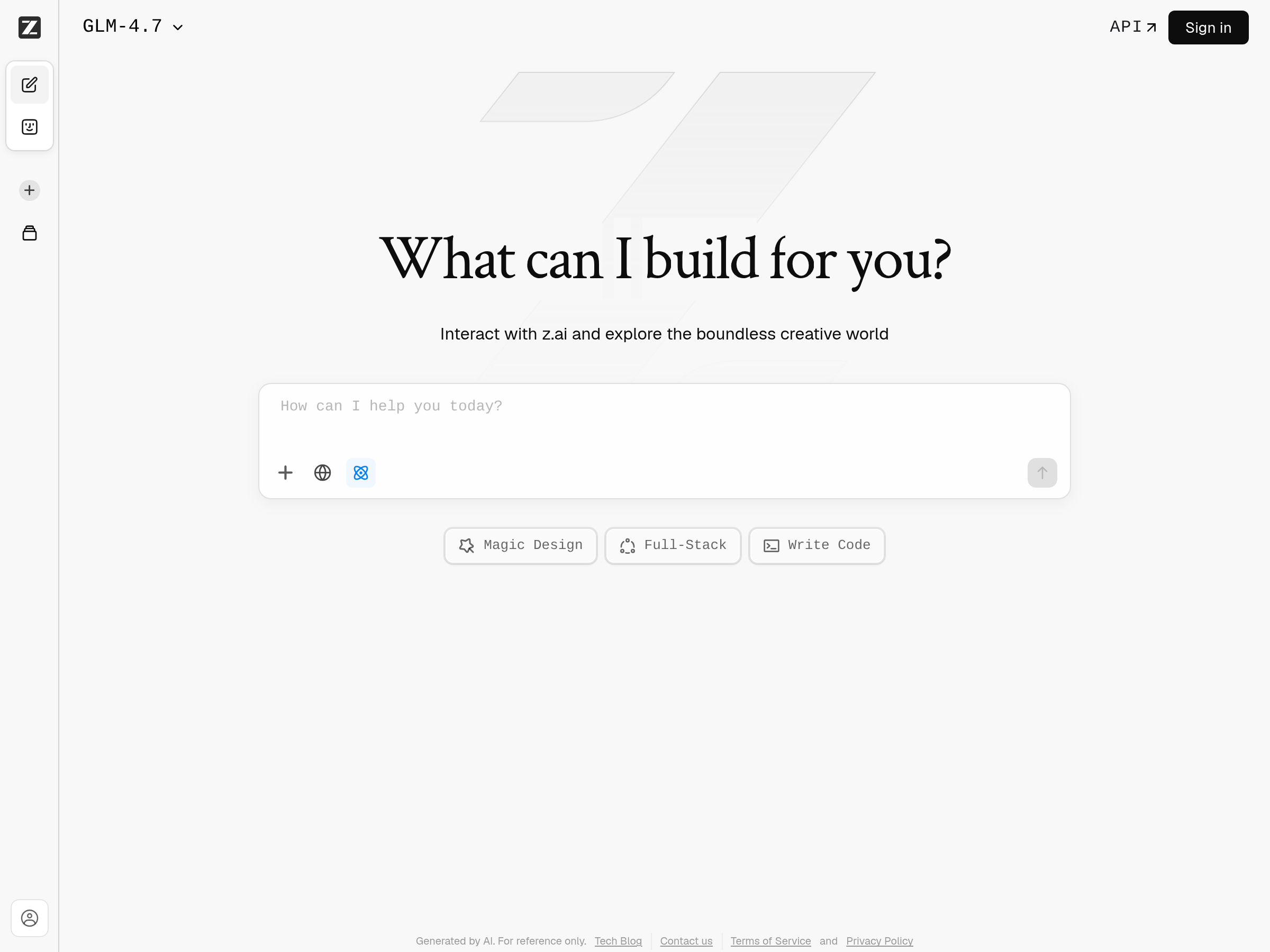 Screenshot of Z.ai website
