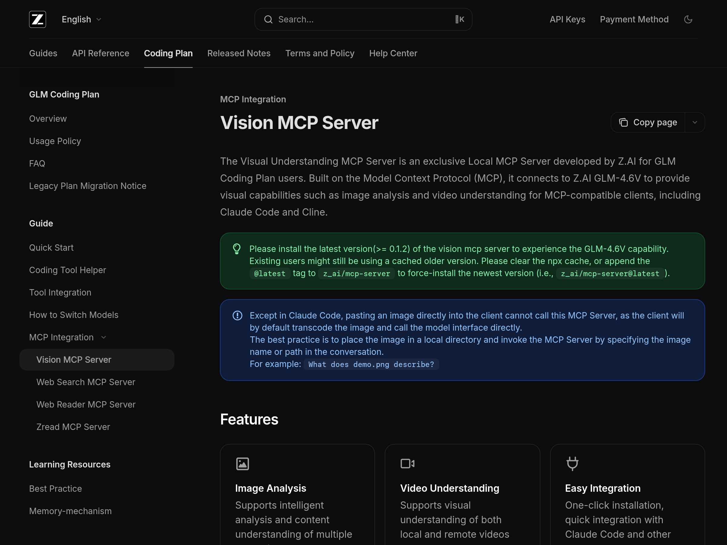 Screenshot of Vision MCP Server website